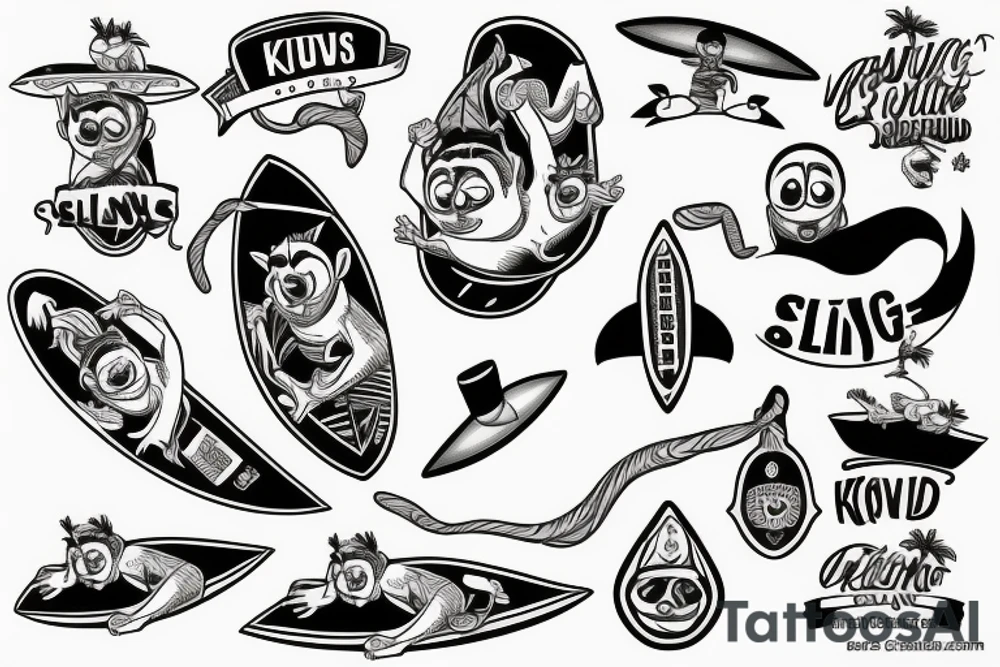 King Julien riding a surfboard tattoo idea