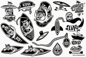 King Julien riding a surfboard tattoo idea