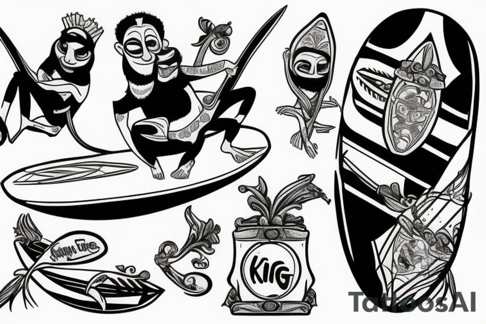 King Julien riding a surfboard tattoo idea