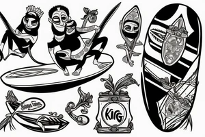 King Julien riding a surfboard tattoo idea
