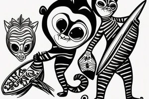 King Julien riding a surfboard tattoo idea