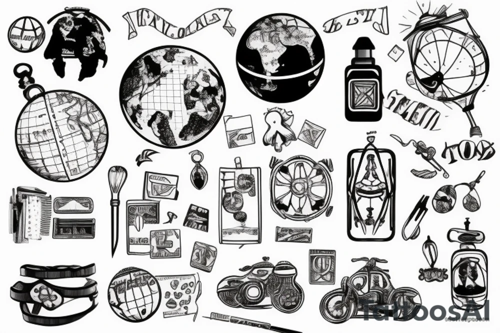 Travel tattoo with globe tattoo idea