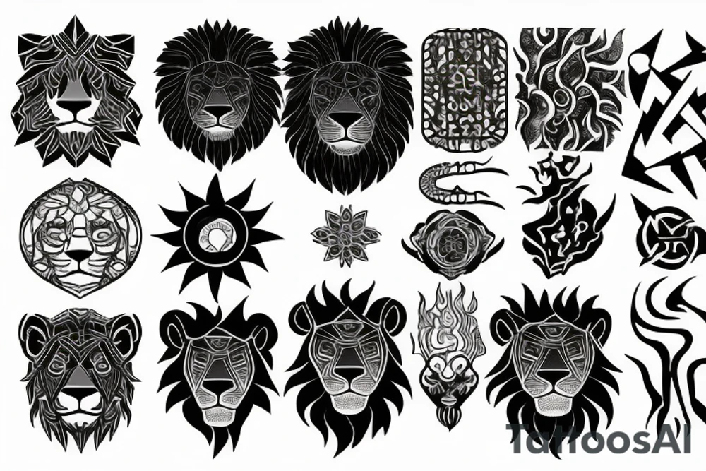 Lion sun and fire tattoo idea
