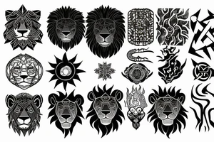Lion sun and fire tattoo idea