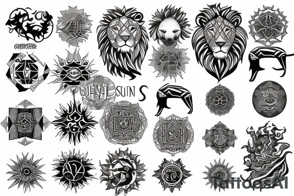 Lion sun and fire tattoo idea