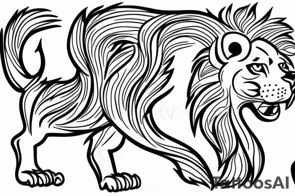 Fire lion with sun tattoo idea
