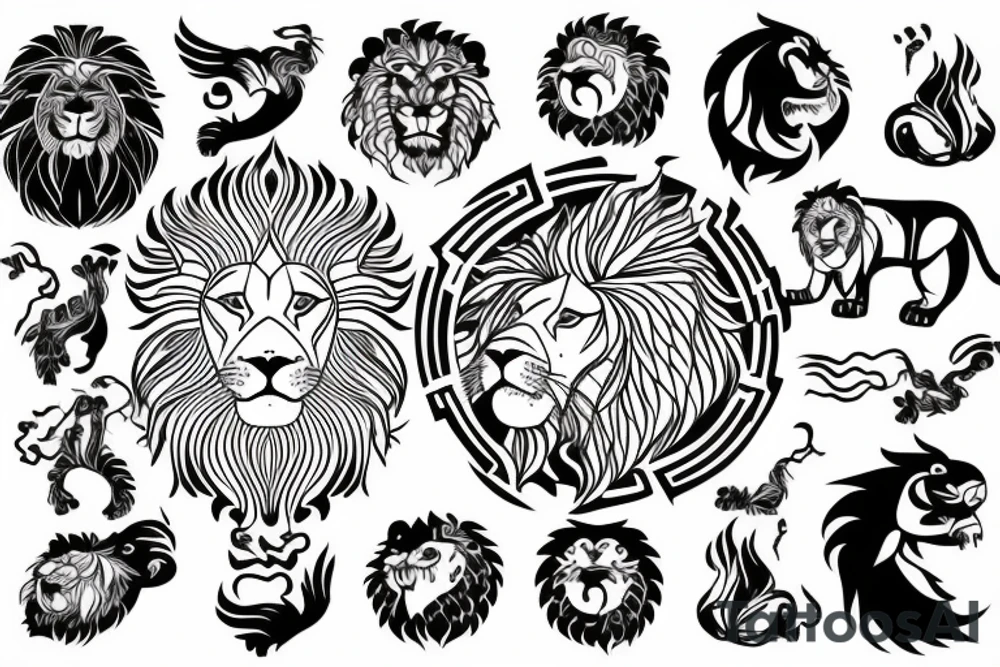 Fire lion with sun tattoo idea