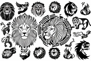 Fire lion with sun tattoo idea