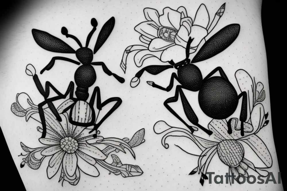 An ant on a cute flower tattoo idea