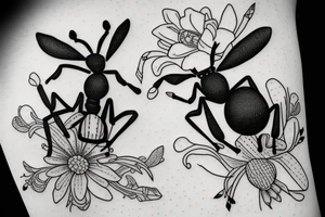 An ant on a cute flower tattoo idea