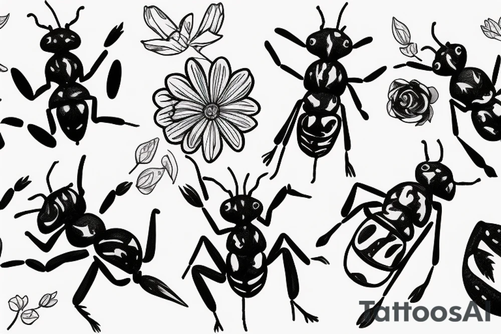 An ant on a flower on lower abdomen tattoo idea