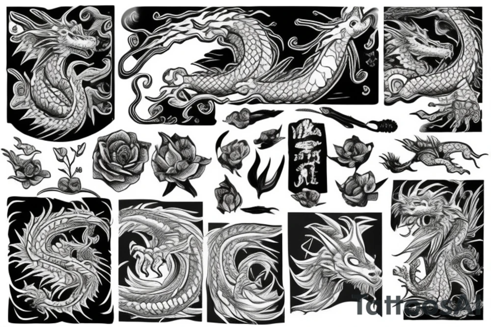 Dragon with flowers tattoo idea