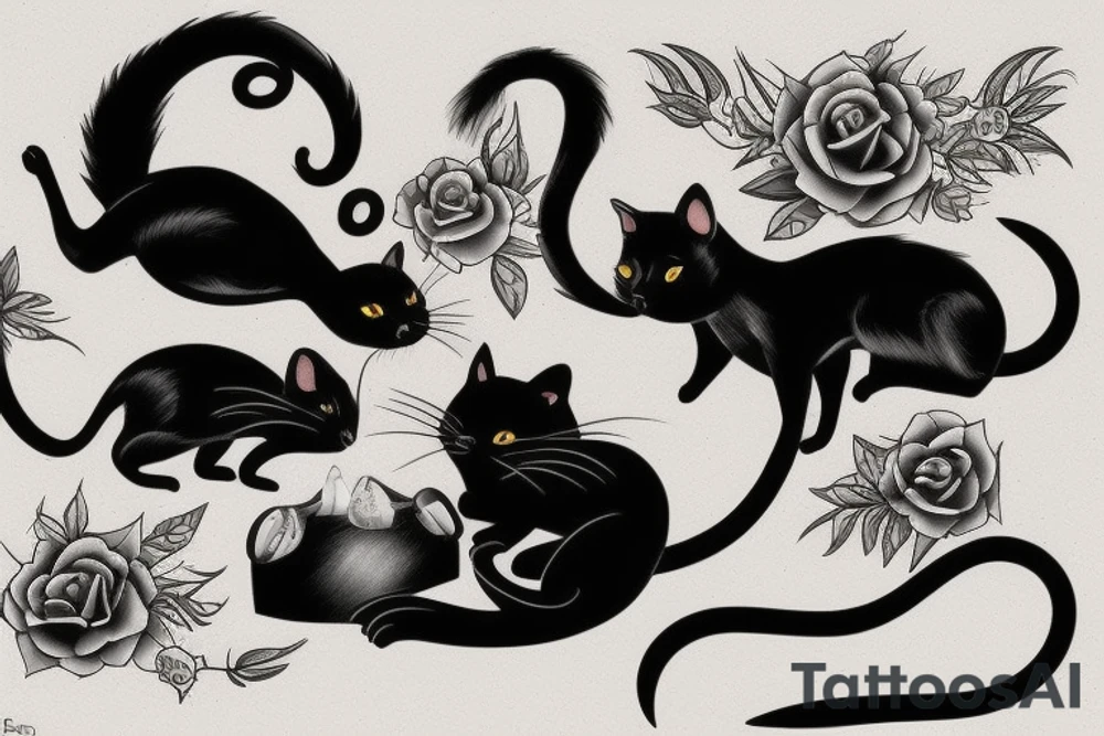 Black cat and mouse tattoo idea