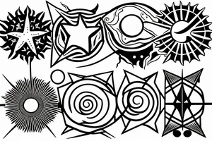 Sun, stars, the sea and mountains tattoo idea