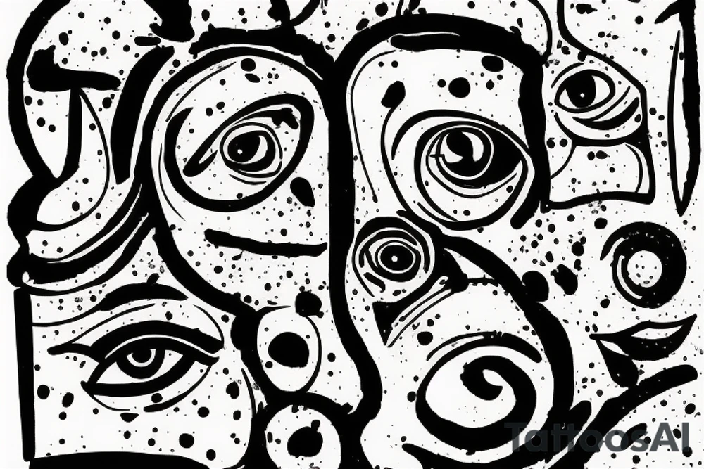 cargo head in splattered colors with clock eyes tattoo idea