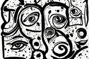 cargo head in splattered colors with clock eyes tattoo idea