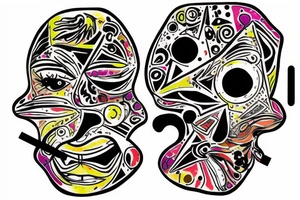 cargo head in splattered colors with clock eyes tattoo idea