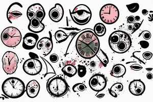 cargo head in splattered colors with clock eyes tattoo idea
