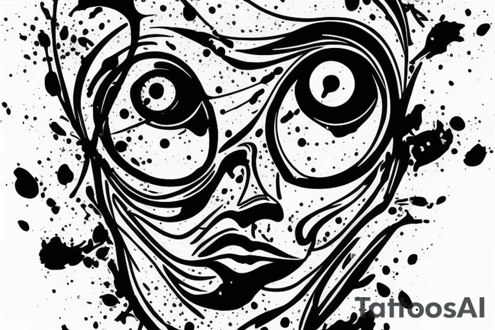 cargo head in splattered colors with clock eyes tattoo idea