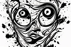 cargo head in splattered colors with clock eyes tattoo idea