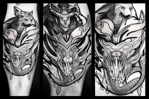 Loki helmet with a half dead snake covering it and a wolf tattoo idea