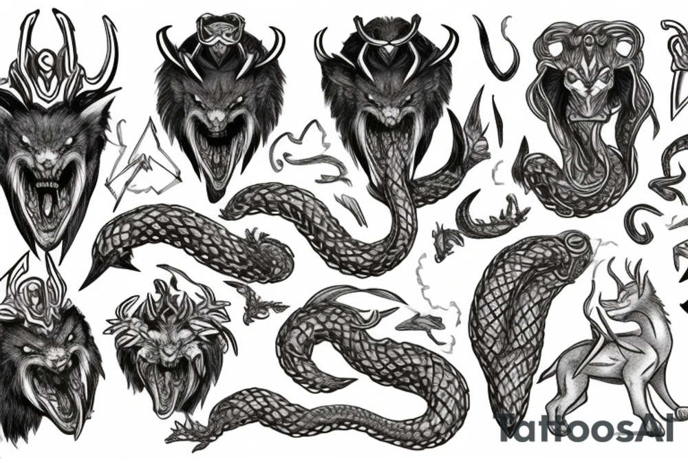 Loki Fenrir Hel and Jormungandr tattoo idea
