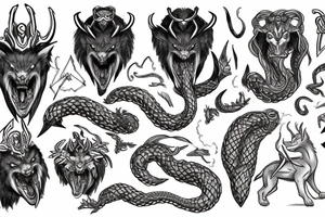 Loki Fenrir Hel and Jormungandr tattoo idea