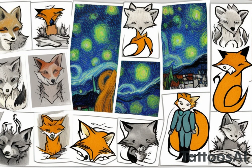 Little prince and fox on a planet. tattoo idea