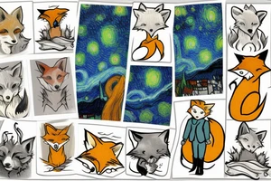Little prince and fox on a planet. tattoo idea