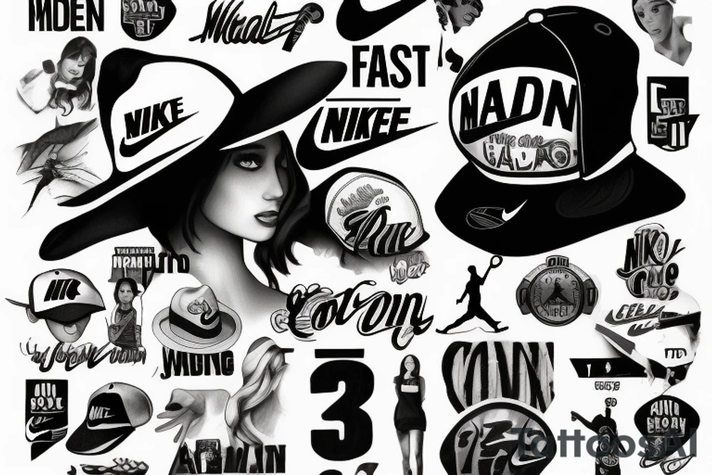 woman, hat, cool, Nike clothes tattoo idea