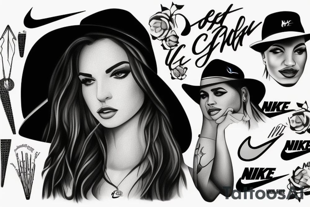 woman, hat, cool, Nike clothes tattoo idea