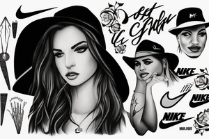 woman, hat, cool, Nike clothes tattoo idea