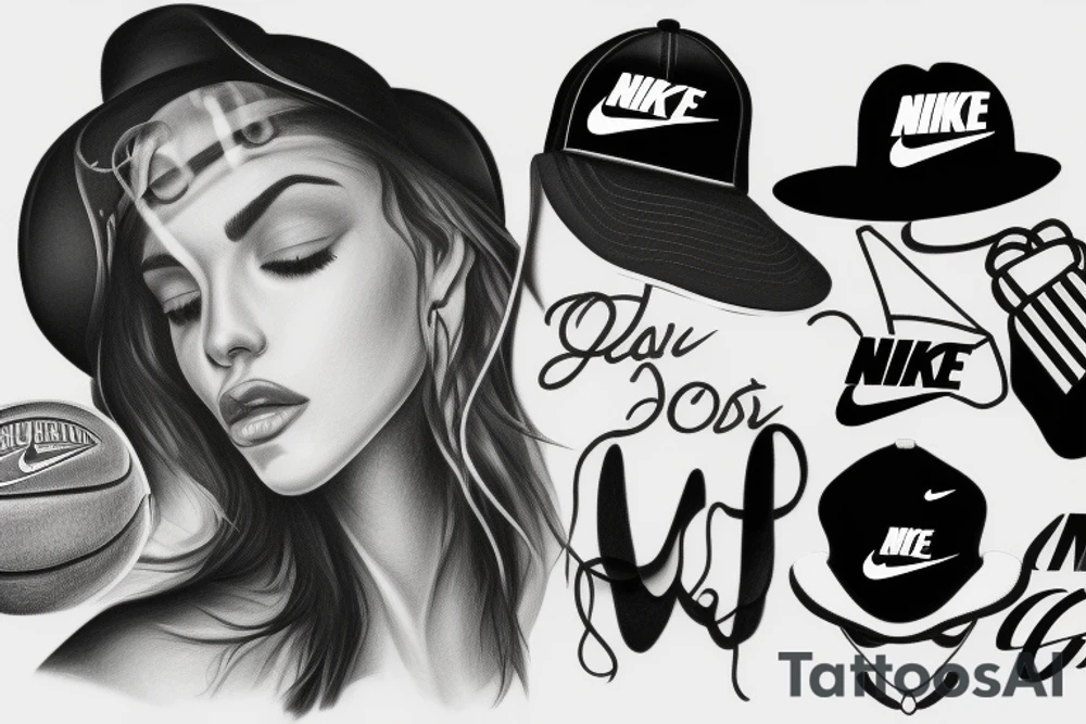 woman, hat, cool, Nike clothes tattoo idea