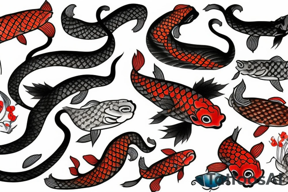 Koi and Snake tattoo idea