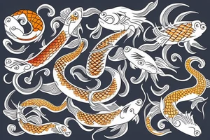 Koi and Snake tattoo idea