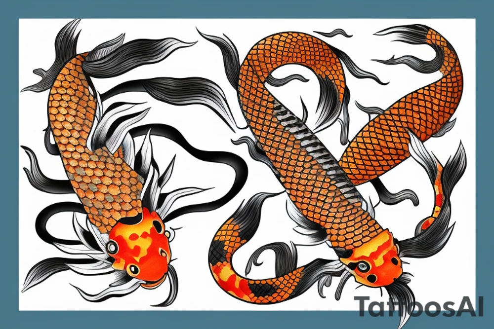 One large Koi surrounded by Snake tattoo idea