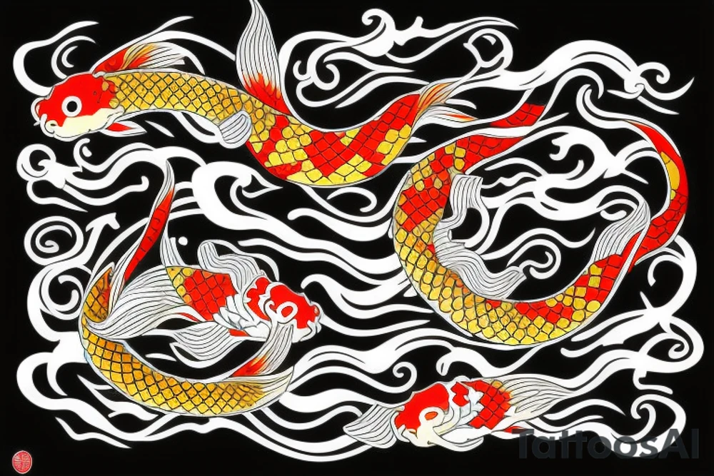 One large Koi surrounded by Snake tattoo idea