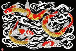 One large Koi surrounded by Snake tattoo idea