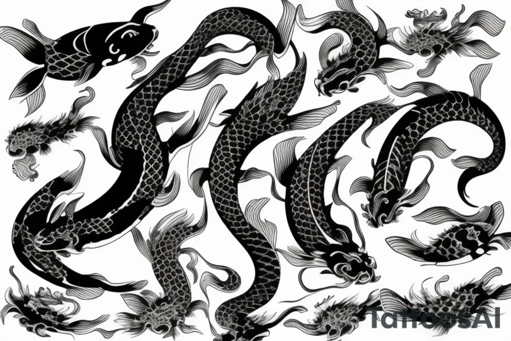One large Koi surrounded by Dragon tattoo idea