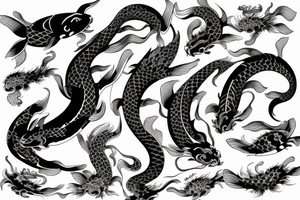One large Koi surrounded by Dragon tattoo idea