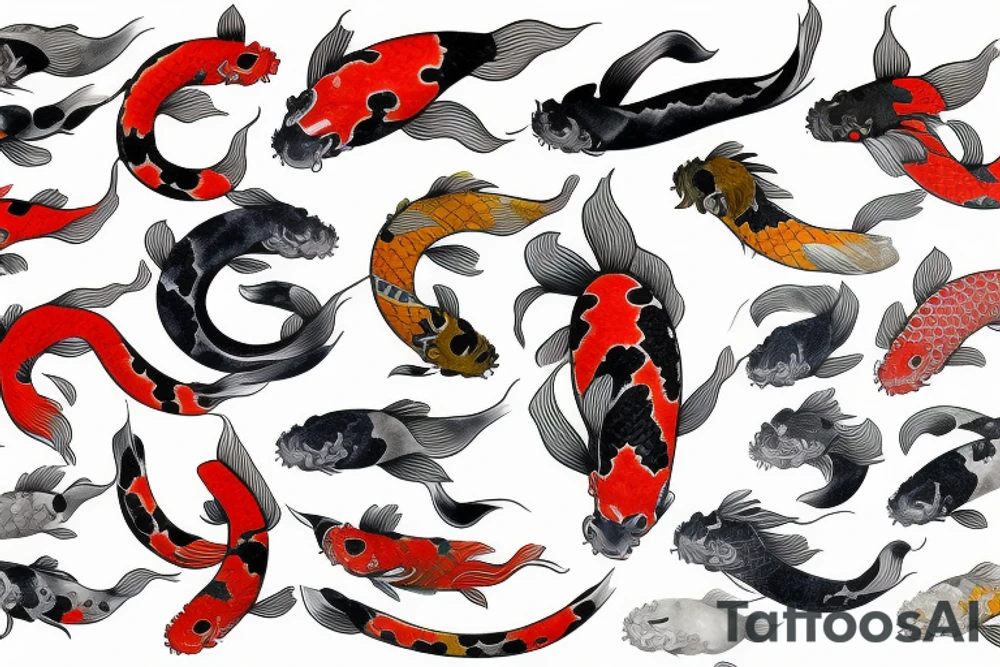 One large Koi surrounded by Dragon tattoo idea