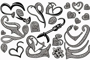Fish hook and love hearts tattoo idea