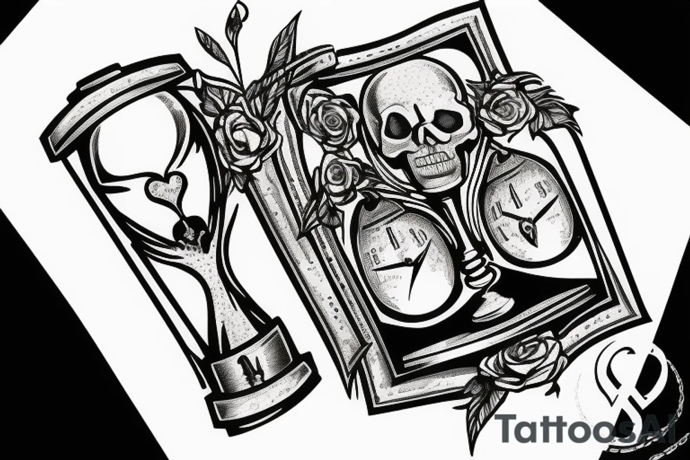 skull inside a hourglass tattoo idea