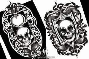 skull inside a hourglass tattoo idea
