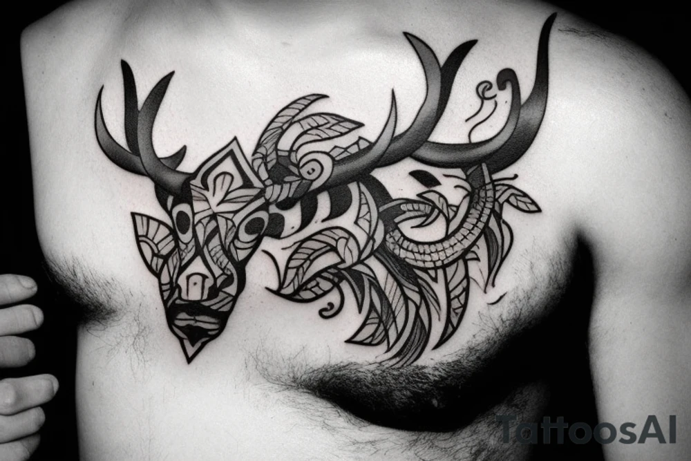 Strong taurus in background of the life. Full sleve tattoo idea