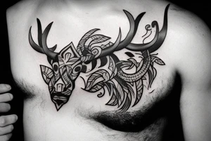 Strong taurus in background of the life. Full sleve tattoo idea