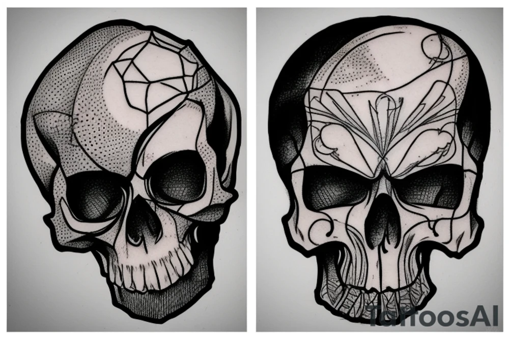 A crow and a human skull tattoo idea