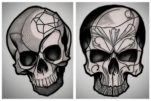 A crow and a human skull tattoo idea