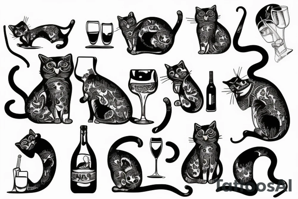 cat drinking alcohol tattoo idea