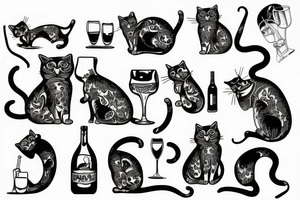 cat drinking alcohol tattoo idea